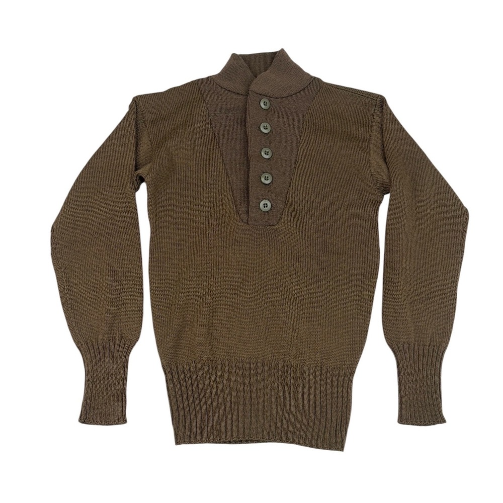 Vintage 70's Army Military Wool Henley Sweater Olive Drab Small 34-36